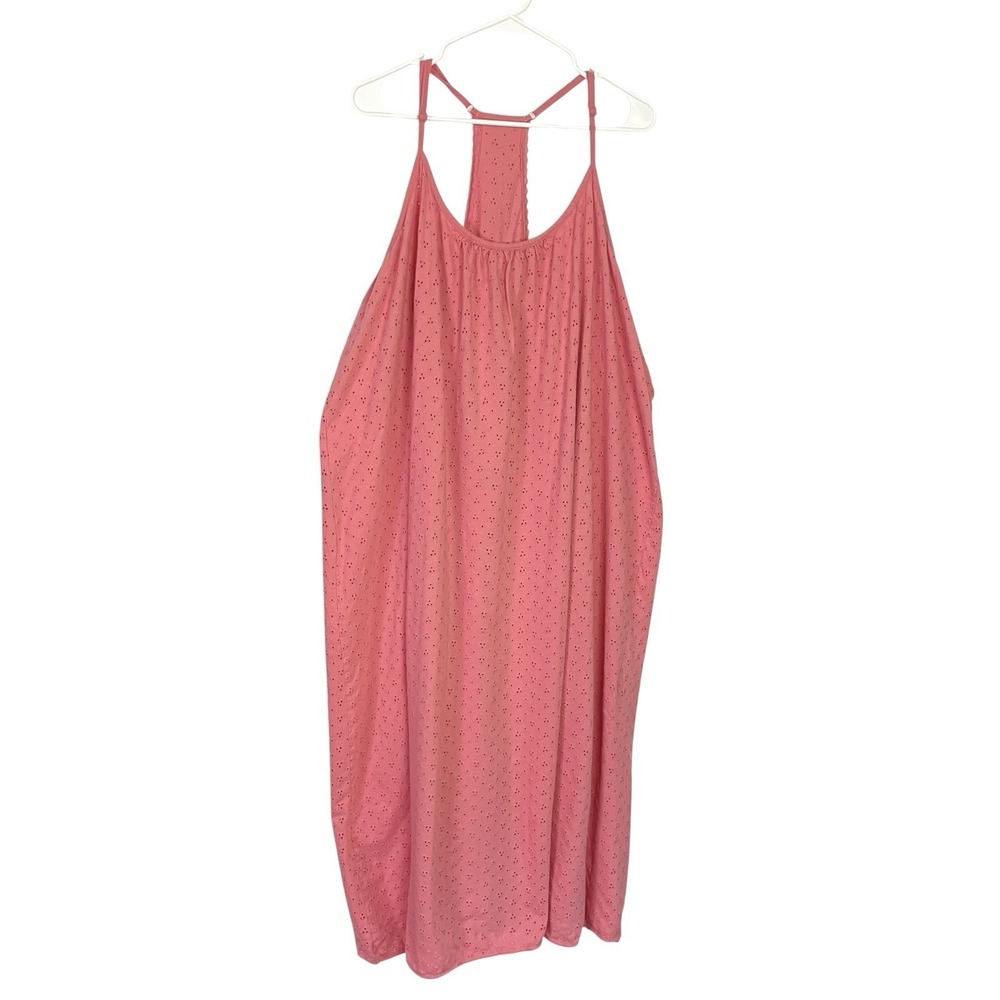 Dreams Co Womens Cotton Eyelet Nightgown Plus Size 2X Pink Sleeveless Racerback